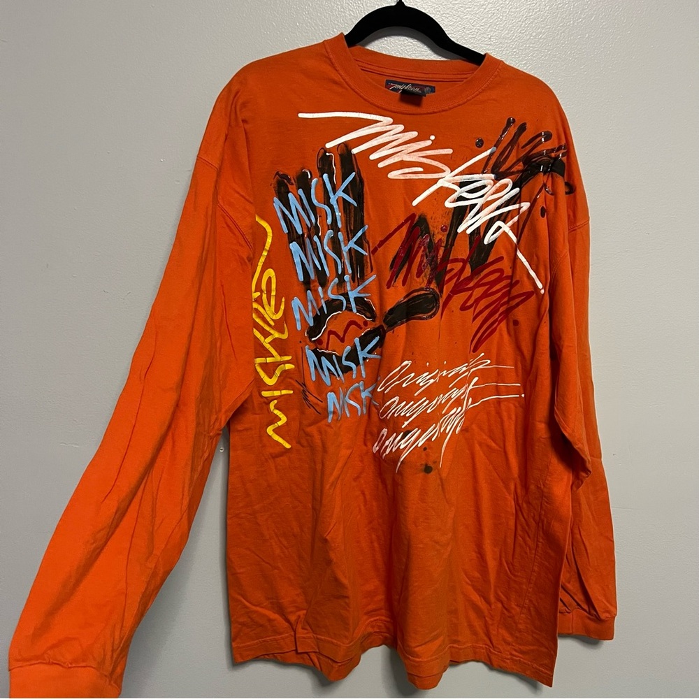Miskeen Originals Hand Painted y2k Grafitti Orange Long Sleeve Shirt